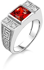 Herren-Solitärring Mit Rotem Rubin Für Ein Versprechen, Statement-Ring Aus Sterlingsilber Mit Rotem Stein Für Männer, Männlicher Ehering Mit Rubin, Quadratischer Rubin-Pavé-Cz-Ring