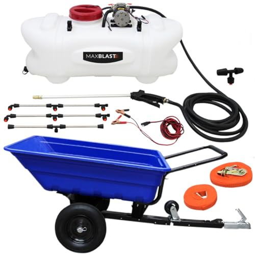 Remorque Tout-Terrain 295kg + Pulvérisateur ATV 12V 60L Ensemble Jardinage Complet - Idéal pour Toutes Tâches de Jardinage. Transportez, Pulvérise Insecticide [Gants et Sangle Cliquet Gratuits]