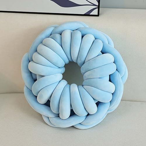 Plüsch Knotenkissen,Knot Kissen Ball, Geknotetes Kissen,Knoten-Ball-Kissen, Runde Kissen Samt Deko Sofa-Kissen für Schlafzimmer, Sofa,Blau