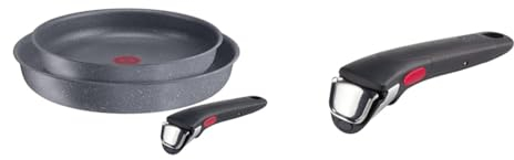 Lagostina Ingenio Mineralis Eco Set Padelle Antiaderenti in Alluminio 100% Riciclato & Ingenio Induction Manico Rimovibile Resistente fino a 10 kg, Fissaggio Sicuro a 3 Punti