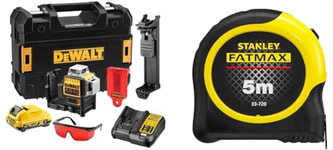 DeWalt - Laser Multilignes 3x360° 12V Li-Ion 2Ah - Niveau Laser Autonivelant 4° sans Fil & STANLEY FATMAX Mètre à Ruban 5 M - Revêtement Blade Armor - Ruban Ultra Épais - Plus Résistant