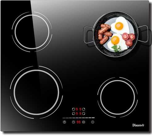Plaque Induction 4 Feux Encastrable 6400W, Plaque de Cuisson Induction 220V, Plaque Electrique 60cm, Fonction Pause, 9 Niveaux, Contrôle tactile, Minuterie, Fonction Anti-Touch, Noir