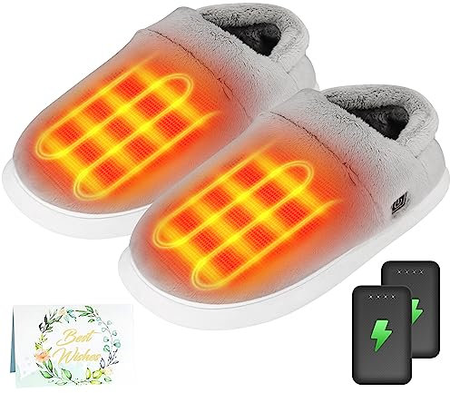 Pantuflas calefactables - Calentador de pies eléctrico para hombre y mujer, zapatillas calefactables con 2 baterías de 4000 mAh, zapatos térmicos para adultos con (zapatos con tacón, XL mujer: 41-42