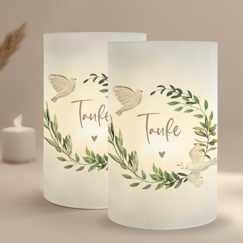 MeinBaby123® Windlicht Tischdeko Taufe - 10 Stück Deko für Mädchen und Junge, Eukalyptus Grün, Teelicht (Tauben)
