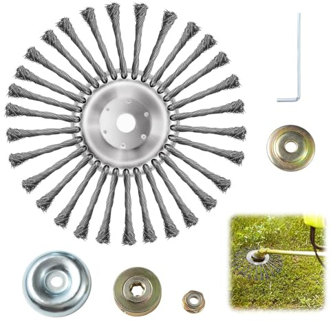 Unkrautbürste Freischneider, 8 Zoll Unkraut Entferner Gerät,Drahtbürste für Freischneider,Wildkrautbürste Fugenbürste mit Zubehör zur effektiven Unkrautentfernung Rasentrimmer mit Installationszubehör