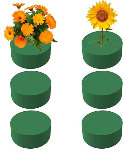 6pc Round Floral Foam Blocks - Green Wet Dry Flower Foam Blocks for Fresh and Artificial Flowers Arrangement | Round Cylinder Wet Floral Foam | Wedding Aisle Flowers Floristry Displays and Designs