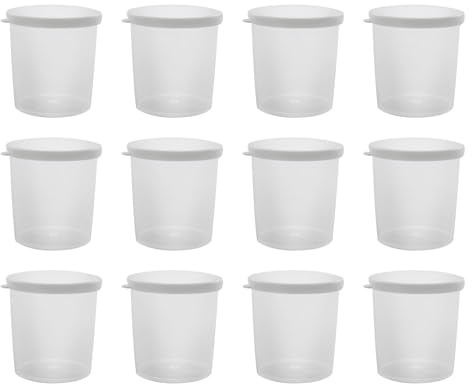 JCBIZ 12PCS 30ml Plastic Transparent Measuring Cups with Lid Liquid Container Medicine Measuring Measure Cups Clear Mixing Cup