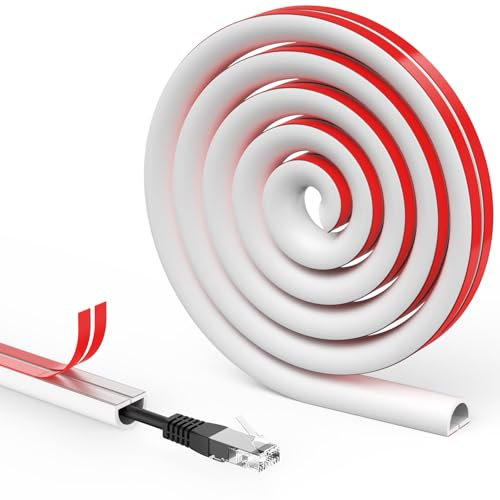 Flintronic Mini Canalina Portacavi, Canalina Passacavi Muro, Canali a Cavo Semicircolare, Copricavo Flessibile, per Pavimento della Parete, Con nastro autoadesivo-Bianco, 15x10mm-1 Metri