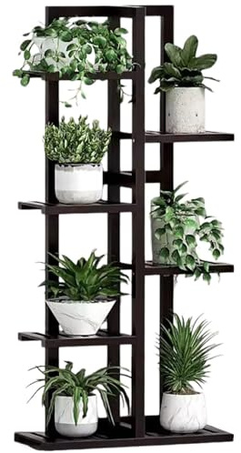 Étagère en bambou pour plantes d'intérieur et d'extérieur pour plusieurs pots de plantes, grand présentoir pour salon, chambre à coucher, terrasse, balcon, noir, 6 niveaux