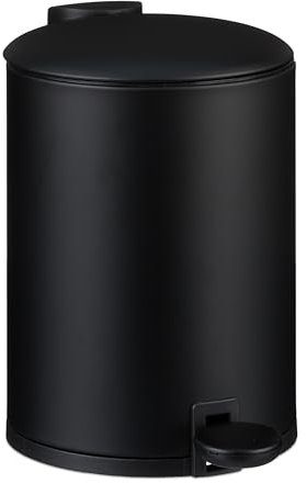 Relaxdays Pattumiera Bagno a Pedale 3L, Cestino Secchio Interno Rimovibile e Coperchio Ammortizzato, Ferro Opaco, Nero