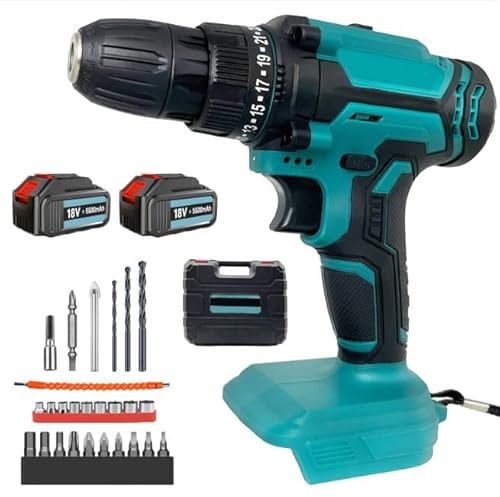 ANUPTTA Akkuschrauber, Ersetzen für Makita, Akku bohrschrauber mit 2x 5500mAh Akkus, 420 N.M Max Akku Bohrmaschine,Akku Schlagbohrschrauber mit 26tlg Zubehör für Haus und Garten DIY