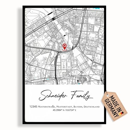 Urhome Personalisiertes Herz-Poster mit Wunschadresse – Wo alles begann Kunstdruck | Geschenk für Hochzeit, Jahrestag oder Valentinstag | Hochwertiger Druck auf 190 g/m² Baumwollpapier