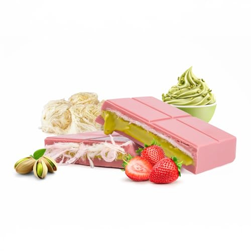 WeNatur Angel Hair Chocolate - Chocolate con pistachos, sabor a fresa y relleno suave de Pishmaniye – Una experiencia de sabor única y exquisita (180 g)