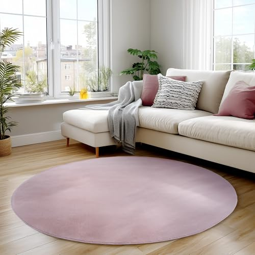 Carpettex Runder Teppich Rosa 120 cm- Kurzflor Teppich Waschbar, rund, weich & rutschfest, modern einfarbiges Design für Wohnzimmer, Küche Schlafzimmer, & Kinderzimmer