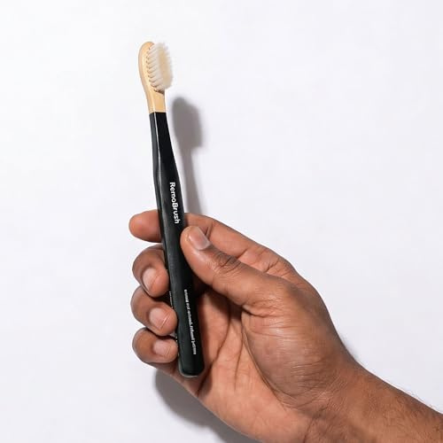 RemoBrush: Miswak-Bambus-Zahnbürste (Anthrazit) – Weiche, wasseraktivierte Borsten – Natürliches Aufhellen & Zahnfleischpflege – Umweltfreundlich & biologisch abbaubar – Vom Zahnarzt entwickelt