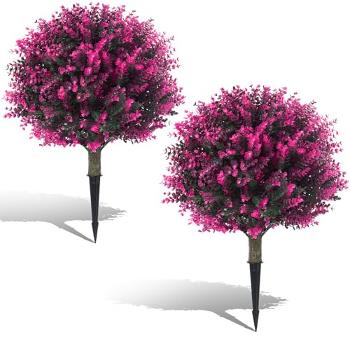 1409KMT Künstliche Buchsbaum-Formschnitt-Kugeln für den Außenbereich, mit Erdspieß, 54,9 cm, UV-beständig, künstliche grüne Sträucher, künstliche Rose und grüne Buchsbaum-Pflanzen für Garten, Hof