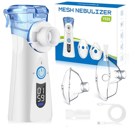 VapoZen Aerosol Portatile Silenzioso Ultrasuoni con Autopulizia e USB-C Ricaricabile Macchina Aerosol per Adulti e Bambini con 2 Maschere e Boccaglio Macchinetta Aerosol Meno Residui