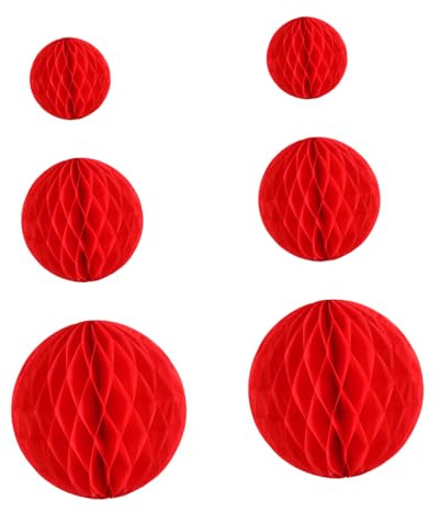 SMASOLO Panal De Papel Rojo Colgante Para Decoración De Fiestas 6 Piezas (10 Cm, 20 Cm, 30 Cm 2 Unidades Cada Tamaño) Bola Panal Papel Para San Valentín Boda y Aniversario