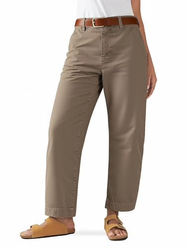 Flamingals Straight Leg Low Rise Barrel Pants Casual Stretchy Vintage Carrot Chino Pants for Women Trendy Without Belts Taupe M