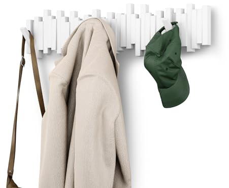 Umbra Sticks appendiabiti da parete con 8 ganci retrattili – Organizzatore moderno e salvaspazio, Bianco