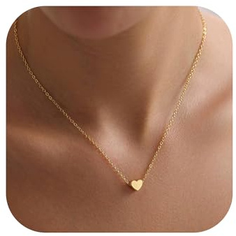 Turandoss Collana da donna, placcata in oro 14 carati, piccola collana con ciondolo a forma di cuore, collana in oro, regalo di compleanno per donne e fidanzate