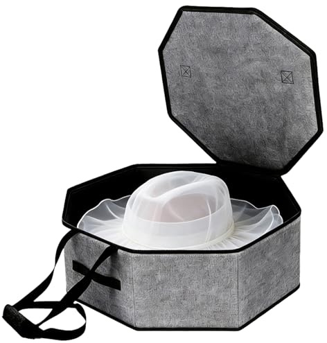 Calolin Hat Box For Travel, 16.9x7.1 in Collapsible Hat Organizer For Women Men, Large Capacity With Lid, Portable Travel Hat Storage Case, Gray, Polyester Fabric