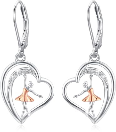 REDSUN Ballerina hjärta örhängen S925 sterlingsilver roséguld hjärta balett hänge droppar örhängen dans smycke för kvinnor ballerina dansare flicka flickvän mamma födelsedag present