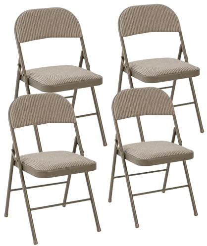 DUMOS 4 Pack Folding Chairs with Padded Cushion and Back - Fabric Stackable Portable Dining Chairs Set, for Home and Office, Conference, Wedding, Party, Patio, Garden, for Indoor Outdoor, Khaki