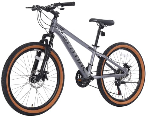 SPATIAL Mountainbike, 24/26/27,5/29 Zoll, Outdoor-Fahrrad, 21/8 Gänge, Aluminiumrahmen | Doppelscheibenbremsen, Verstellbarer ergonomischer Sattel für Männer, Frauen (Silber, 24 Zoll)