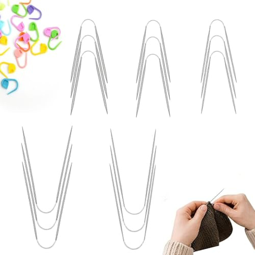 Sitbfoam Juego de 15 agujas circulares (2 mm/2,5 mm/3 mm/3,5 mm/4 mm), agujas circulares para calcetines, agujas de tejer de acero inoxidable, gorros y guantes