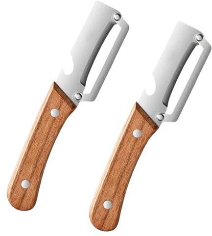Pelador de verduras multifuncional, pelador en juliana con abridor de botellas, cuchillas de acero inoxidable, para pelar, frutas y verduras con facilidad. (wooden,2pcs)