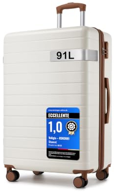 Shavont Großer Koffer XL, Hartschalenkoffer aus ABS, Leichter Trolley mit 4 Leisen 360° Doppelrollen, Integriertem Schloss, Reisekoffer 76x50x29 cm (XL, Cremefarben)