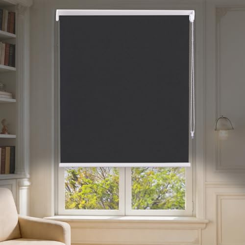 Blackout Roller Blinds No Drilling Stick on Adhesive Thermal Window Cover | Black Out Roller Blind,No Drill,No Screw,Easy Fit,Temporary Blind for Windows,Bedroom,Kitchen,Bathroom,Patio French Door