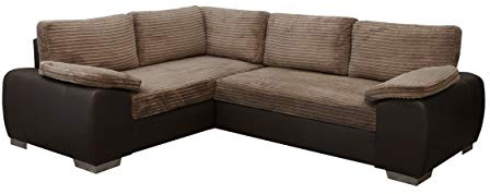 Sofas and More ENZO - CORNER SOFA BED WITH STORAGE - JUMBO CORD FABRIC LEATHER - LEFT HAND SIDE ORIENTATION (BROWN)