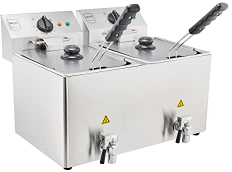 METRO Professional Friggitrice elettrica GDF3028, doppio cestello, 2x 8 L, 2x 3250 W, riscaldamento rapido, termostato di sicurezza, pannello comandi estraibile, zona fredda, ideale per gastronomia