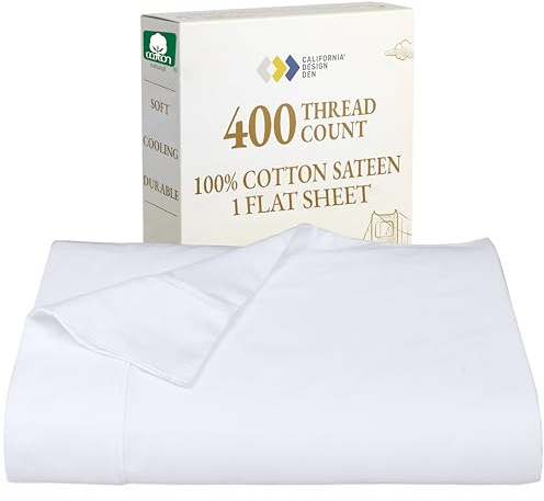 California Design Den Twin Flat Sheet Only, Soft 400 Thread Count 100% Cotton Bed Sheets, Soft Sateen Breathable & Durable Bedding - Bright White