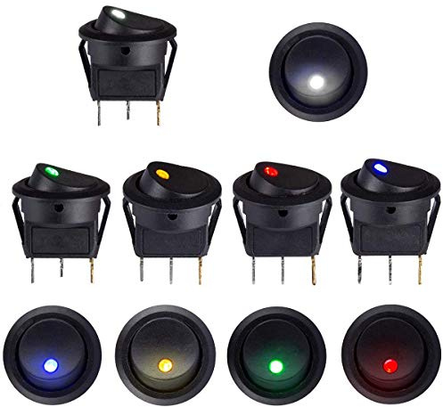 Kundorf 10pcs Kippschalter 12v beleuchtet wasserdicht Wippschalter 12V DC 20A Schalter Truck Trailer Auto KFZ LED Rundschalter Button mit 5 Farbe LED Dot Scheinwerfer für Abschleppwagen PKW Traktor…