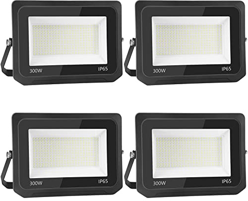 bapro 4pcs 300W 30000LM Lumières Extérieures 3500K Projecteur LED Ultra Mince Spot LED Extérieur Projecteur LED Extérieur Blanc Froid Lampe Projecteur IP65 Etanche Câble 0.75M
