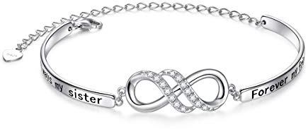 Flyow 925 Sterling Silber Unendliches Inspirierendes Armband mit Botschaft Always My Sister, Forever My Friend, Einstellbare Schwestern Armbänder Freundschaftsschmuck für Schwester Damen Mädchen