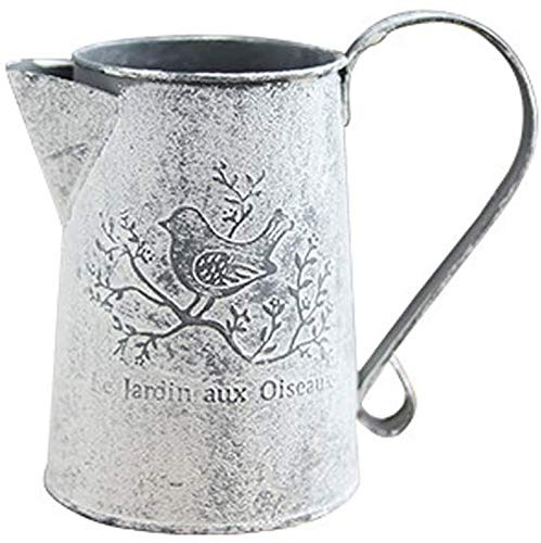 Rustic Shabby Chic Vase, French Rustic Style Small Metal Vase, Vintage Milk Jug Mini Pitcher Decorative Flower Vase Farmhouse Decor for Home, Kitchen, Bathroom - 5.9 H