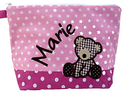 bestickte Tasche - BÄRCHEN - Wickeltasche - Kulturtasche -Windeltasche - Kulturbeutel - Waschtasche - Bag *WunschNAME* - 20 Schriftarten, Geschenk, Name, Teddy