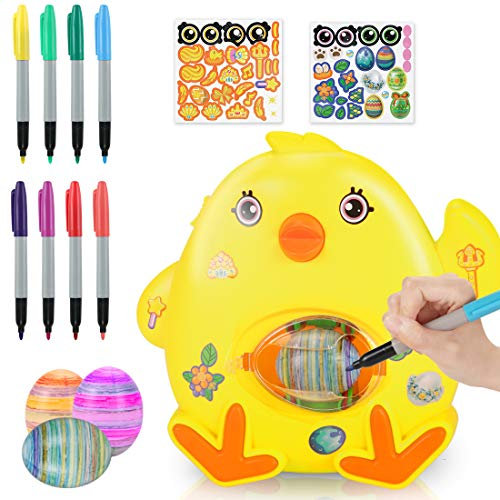 Wishstar Decoratore di Uova di Pasqua, Macchina per Decorare Uova con Spinner, 8 pennarelli Colorati,3 Uova e 2 Adesivi, Regali Fai da Te per i Bambini di Pasqua