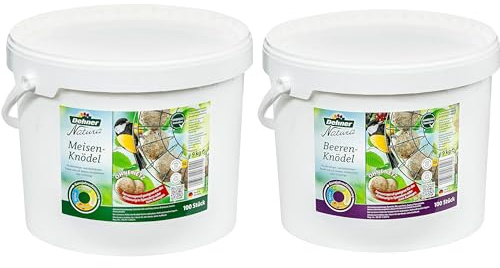 Dehner Natura Wildvogelfutter, Beeren-Knödel ohne Netz, 100 Stück (10 kg) & Natura Wildvogelfutter, Meisenknödel, ohne Netz, 100 Stück (10 kg)