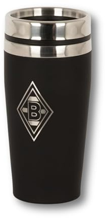 Borussia Mönchengladbach Thermobecher “Raute” | Offizieller Fanartikel Fohlenshop | Kaffeebecher to go | Trinkbecher auslaufsicher mit silberner Vereinsraute - 450 ml Vol.