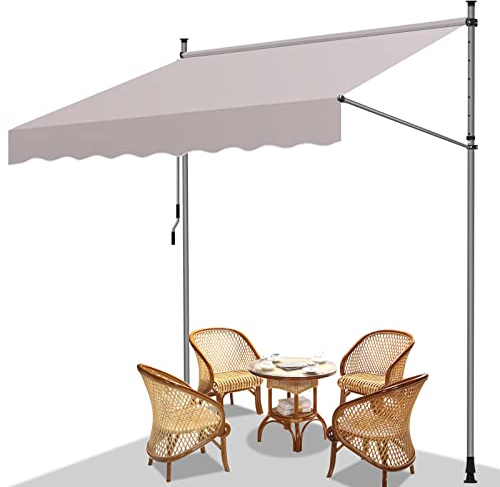 Fiqops Markise Klemmmarkise Sonnenschutz Fallarm Handkurbel Balkon, Balkonmarkise ohne Bohren, UV-beständig höhenverstellbar wasserabweisend, Sonnenschutz, 250x120x 200-300cm Beige