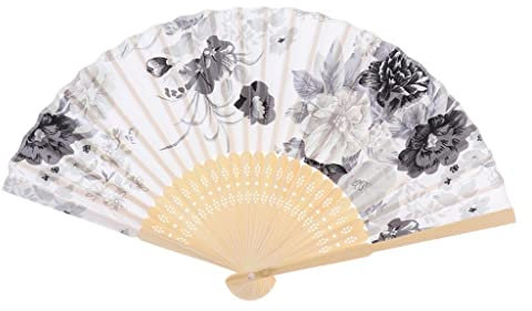 Tiuimk Faltfächer, Handfächer, Art-déco-Stil, Blumen, Seidenstoff, Bambus-Fächer, faltbar, für Damen, Hochzeit, Party, Heimdekoration, Grau