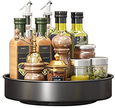 Etagere A Epices Plateau Pivotant, Porte Épice Rotative, Rangement De Cuisine, Carrousel À Épices Tournant, Tourniquet A Epices Pour Bocaux De Stockage Et Epices ( Color : Black , Size : 25*25*6cm )