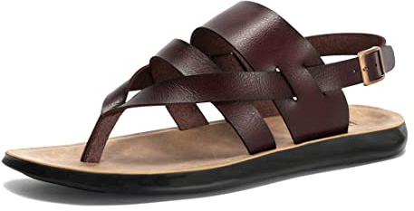 Harssidanzar Sandales en cuir pour hommes,Sandales d'été confortables à bride de cheville réglable pour hommesKM218EU