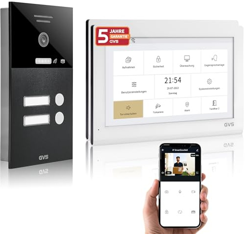 GVS Video Türsprechanlage 2-Familienhaus - 2X 10 Zoll Monitor | Smarte Video Türklingel mit Kamera und Monitor - Gegensprechanlage mit Türöffner (AVS5409U)