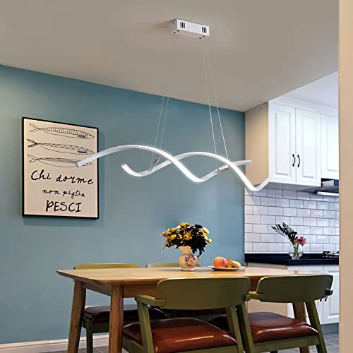 LED Pendelleuchte Esstisch Modern Hängelampe Dimmbar Esszimmerlampe mit Fernbedienung im Wellenförmig Design 100 CM Höhenverstellbar Wohnzimmerlampe für Wohnzimmer Esszimmer Schlafzimmer, Weiß